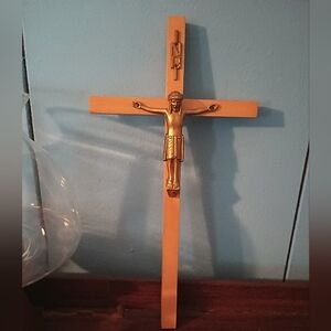 Crucifix of Jesus RARE Brass w Hanger